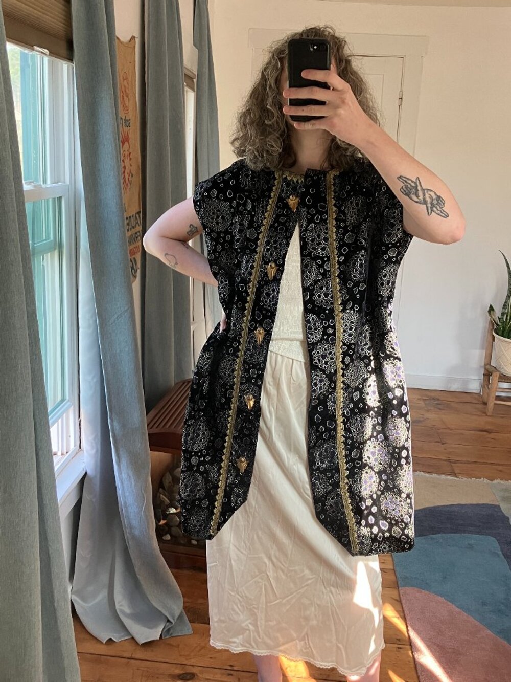 insane vintage handmade black and gold metallic embroidered tunic vest